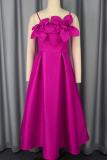 Rose Red Sexy Prom Solid Color Flower Shape Spaghetti Strap A Line Dresses