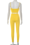 Yellow Sexy Solid Color Spaghetti Strap Sleeveless Two Pieces