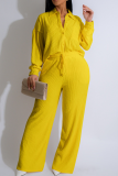 Black Casual Solid Color Draw String Buckle Turndown Collar Long Sleeve Two Pieces