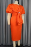 Orange Elegant Solid Color Bow Decor O Neck Evening Dresses