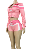 Gray Blue Sexy Stripe Zipper Contrast Zipper Collar Long Sleeve Two Pieces