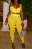 Yellow Sexy Solid Color Spaghetti Strap Sleeveless Two Pieces