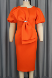 Orange Elegant Solid Color Bow Decor O Neck Evening Dresses