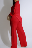 Black Casual Solid Color Draw String Buckle Turndown Collar Long Sleeve Two Pieces