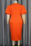 Orange Elegant Solid Color Bow Decor O Neck Evening Dresses