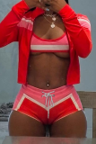 Gray Blue Sexy Stripe Zipper Contrast Zipper Collar Long Sleeve Two Pieces
