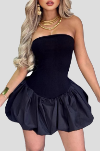 Black Sexy Solid Color Patchwork Strapless Ball Gown Dresses