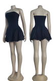 Black Sexy Solid Color Patchwork Strapless Ball Gown Dresses