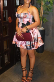 Colour Sexy Print Bow Decor Halter A Line Dresses