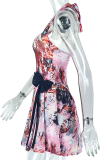 Colour Sexy Print Bow Decor Halter A Line Dresses