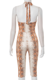 Snake Print Casual Print O Neck Skinny Jumpsuits