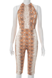Snake Print Casual Print O Neck Skinny Jumpsuits
