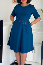 Malachite Green Elegant Solid Color Pocket O Neck Long Dresses