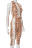 Snake Print Casual Print O Neck Skinny Jumpsuits