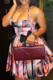 Colour Sexy Print Bow Decor Halter A Line Dresses
