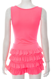 Rose Red Sexy Letters Hot Drill U Neck Sleeveless Two Pieces