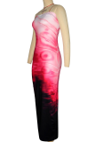 Pink Sexy Print Strapless Long Dresses