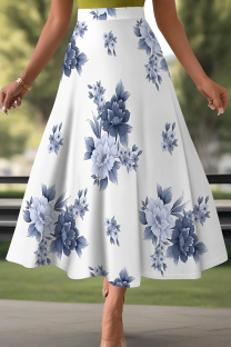 Blue Casual Print Loose Speaker Full Print Bottoms
