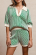Green Casual Stripe Turndown Collar Short Sleeve Two Pieces
