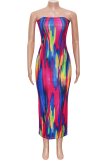 Pink Sexy Print Strapless Long Dresses
