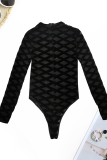 Black Sexy Solid Color Patchwork O Neck Skinny Bodysuits