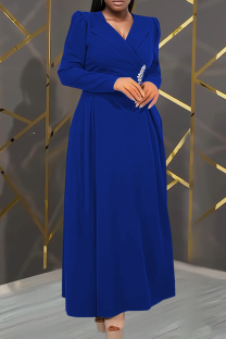 Blue Elegant Solid Color V Neck Long Dresses