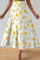 Yellow Casual Print Loose Mid Waist Speaker Full Print Bottoms