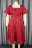 Red Elegant Solid Color Patchwork U Neck Long Dresses
