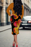 Red Elegant Print Strap Design O Neck Long Dresses