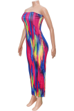 Pink Sexy Print Strapless Long Dresses