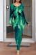 Green Casual Print O Neck Long Dresses