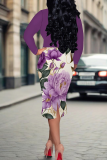 Red Elegant Print Strap Design O Neck Long Dresses
