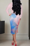 Red Elegant Print Strap Design O Neck Long Dresses