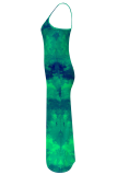 Green Sexy Print Spaghetti Strap Long Dresses