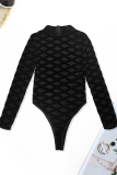 Black Sexy Solid Color Patchwork O Neck Skinny Bodysuits