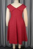 Red Elegant Solid Color Feathers O Neck Long Dresses