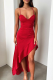 Burgundy Sexy Solid Color Backless Spaghetti Strap Irregular Dresses