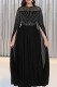 Black Elegant Solid Color Hot Drill O Neck Long Dresses