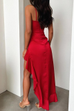 Tibetan Blue Sexy Solid Color Backless Spaghetti Strap Irregular Dresses