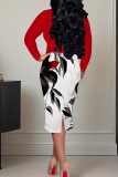Red Elegant Print Strap Design O Neck Long Dresses