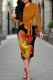 Brown Elegant Print Strap Design O Neck Long Dresses