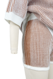 Green Casual Stripe Turndown Collar Short Sleeve Two Pieces
