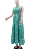 Green Casual Vacation Print O Neck Long Dresses