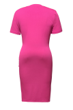 Black Sexy Solid Color Buckle Slit O Neck Wrapped Skirt Dresses