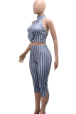 Stripe Sexy Casual Stripe Patchwork Half A Turtleneck Sleeveless Two Pieces
