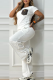 White Casual Letters Pocket O Neck Short Sleeve Two Pieces