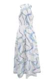 Green Casual Vacation Print O Neck Long Dresses