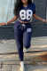 Navy Blue Casual Digital Lace Up V Neck Short Sleeve Two Pieces