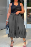 Grey Casual Solid Color Patchwork Loose Wide Leg Patchwork Bottoms