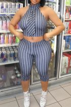 Stripe Sexy Casual Stripe Patchwork Half A Turtleneck Sleeveless Two Pieces
